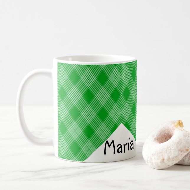 Green and White Plaid Mug (With Donut)