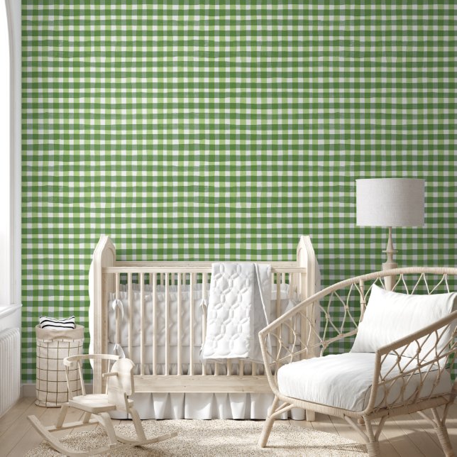 Green and White Plaid Watercolor Modern Wallpaper (Kids)