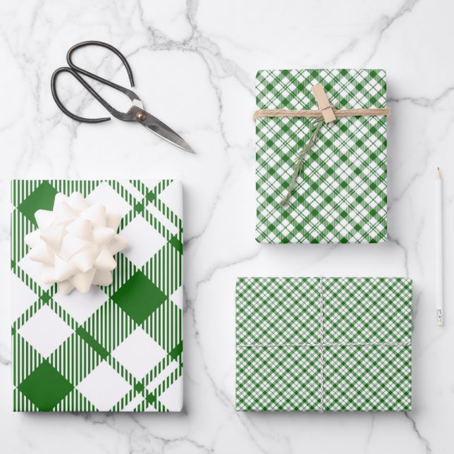 Green and White Plaid Wrapping Paper Sheets (Front)