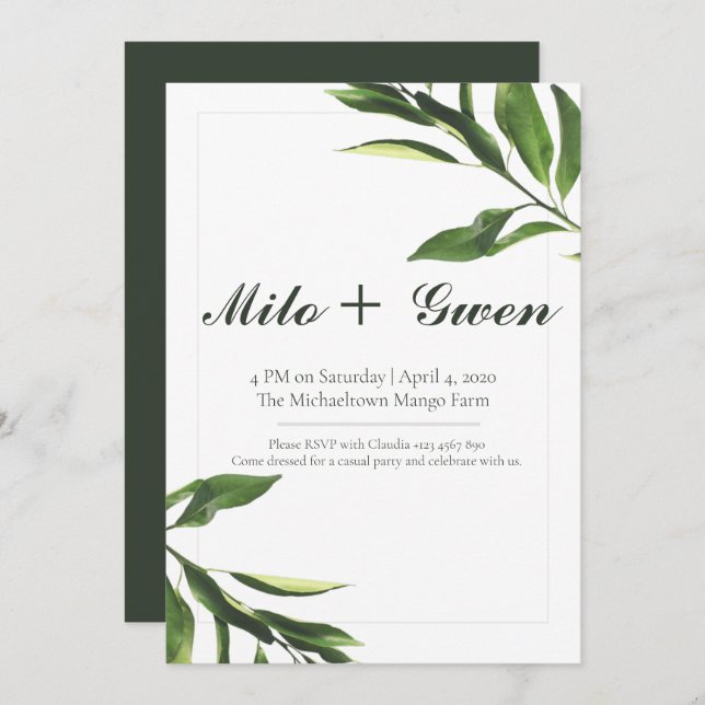 Green and White Plants Invitation (Front/Back)