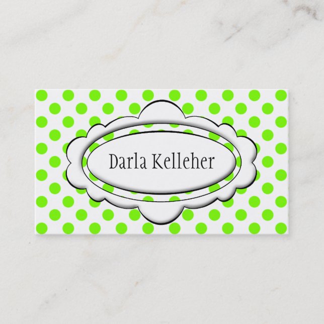 Green and White Polka Dot Business Cards (Front)