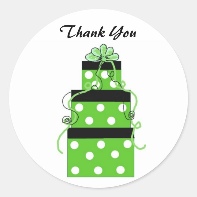 Green and White Polka Dot Packages Classic Round Sticker (Front)
