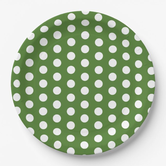 Green and White Polka Dot Party  Paper Plate (Front)
