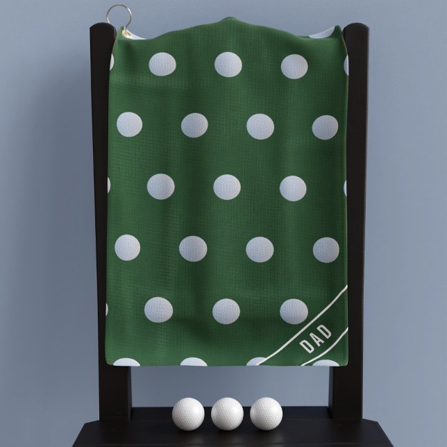 Green and White Polka Dot Pattern Monogrammed Golf Towel (Creator Uploaded)