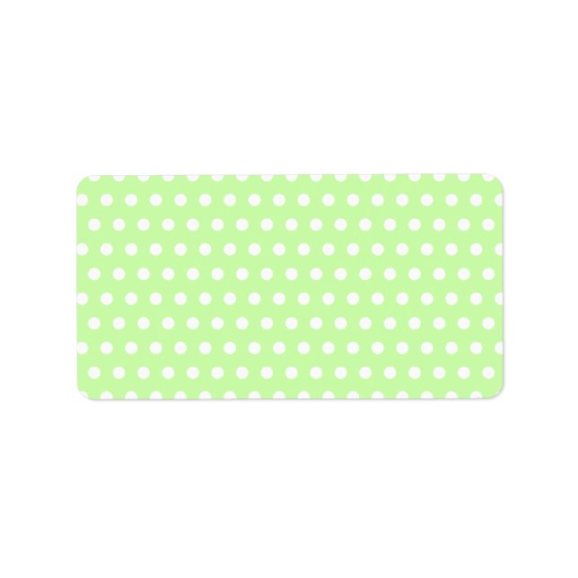 Green and White Polka Dot Pattern. Spotty. Label (Front)