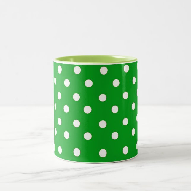 GREEN AND WHITE POLKA DOT PATTERN Two-Tone COFFEE MUG (Center)