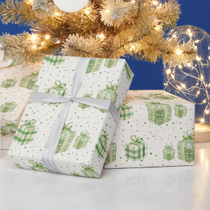 Green And White Polka Dot & Plaid Gift Boxes, Dot Wrapping Paper