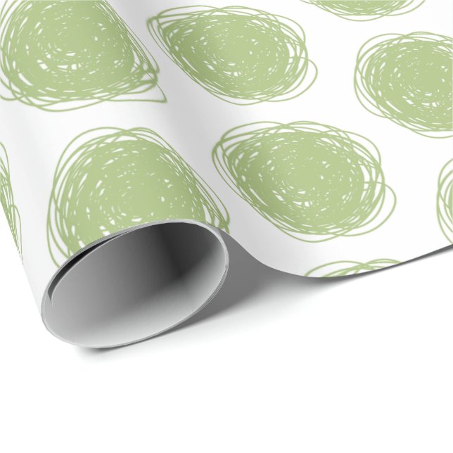 Green and White Polka Dot Scribbles Wrapping Paper (Roll Corner)
