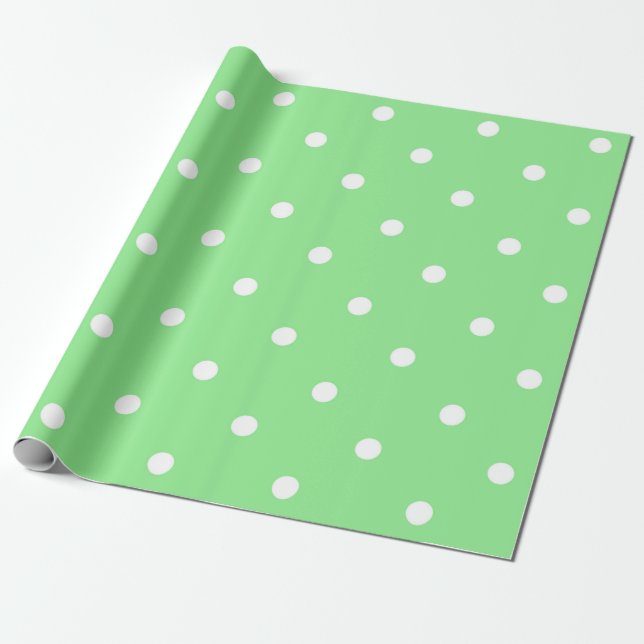 Green and White Polka Dot  Wrapping Paper (Unrolled)