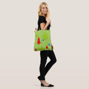 Green and White Polka Dots Christmas Tree Pattern Tote Bag