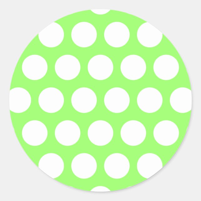 Green and White Polka Dots Classic Round Sticker (Front)