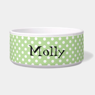 Green and White Polka Dots Custom Pet Bowl