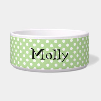 Green and White Polka Dots Custom Pet Bowl
