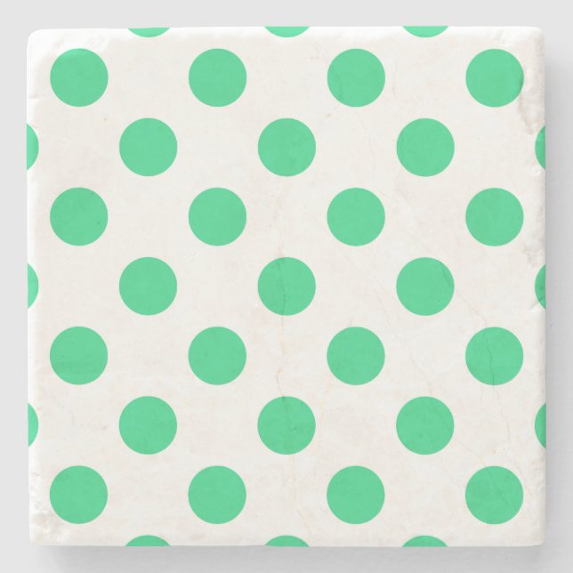 Green and white polka dots stone coaster (Front)