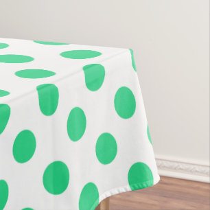 Green and white polka dots tablecloth
