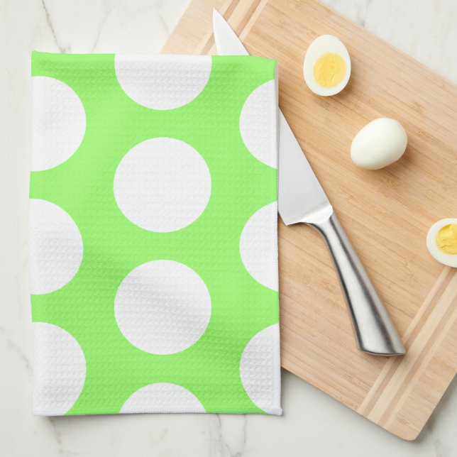 Green and White Polka Dots Tea Towel (Quarter Fold)