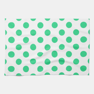 Green and white polka dots tea towel