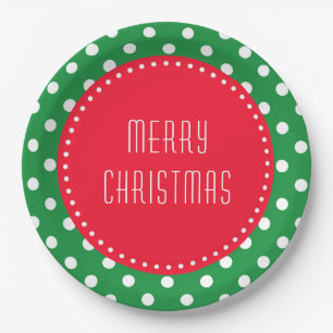 Green and white polka dots with red Christmas Pape Paper Plate