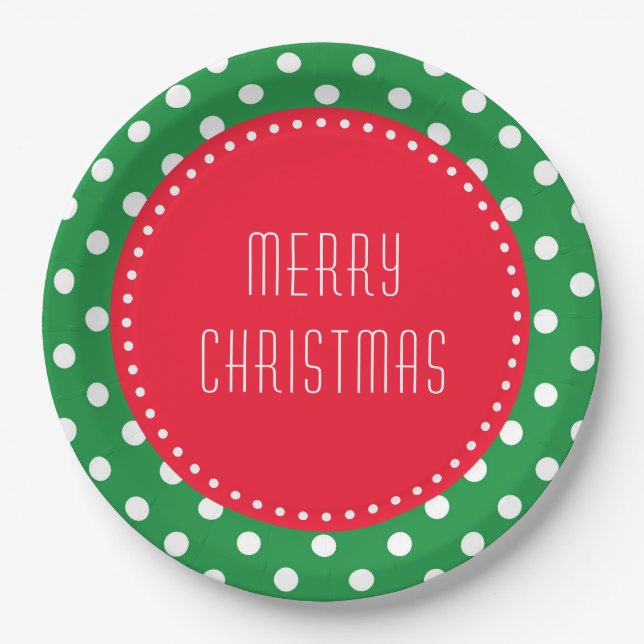 Green and white polka dots with red Christmas Pape Paper Plate (Front)