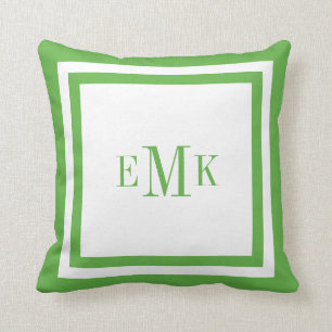 Green and White Preppy Ribbon Dots Custom Monogram Cushion