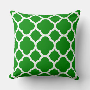 Green and White Quatrefoil Pattern Cushion