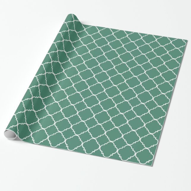 Green and White Quatrefoil Wrapping Paper (Unrolled)