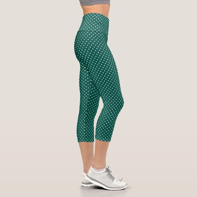 Green and White Quilted Polka Dots Capri Leggings (Right)