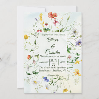 Green and White Rustic Flower Summer Wedding Invitation