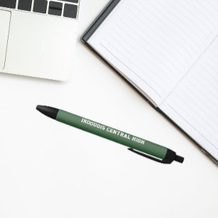 Green and White School Colours and Name Black Ink Pen