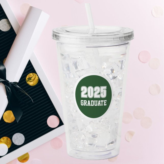 Green and White School Colours Graduate Year Acrylic Tumbler (In Situ Graduation)