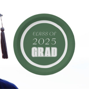 Green and White School Colours Graduation Paper Plate