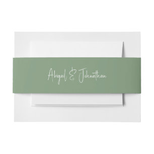 Green and White Script Names Wedding  Invitation Belly Band