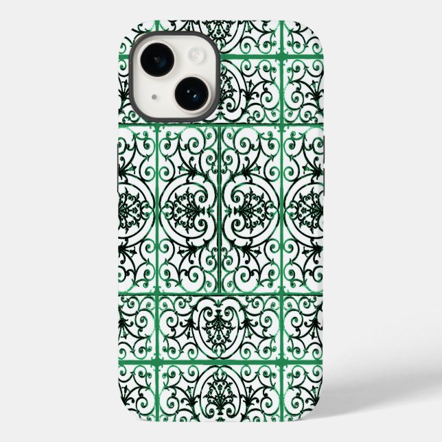 Green and white scrollwork pattern Case-Mate iPhone case (Back)