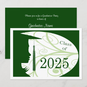 Green and White Silhouette 2025 Graduation Party Invitation