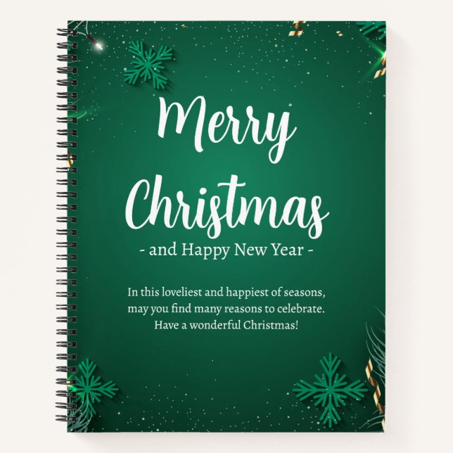 Green and White Simple Christmas Day 8.5" x 11" Notebook (Front)