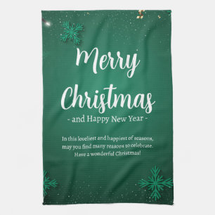 Green and White Simple Christmas Day and New Year  Tea Towel