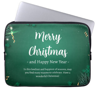 Green and White Simple Christmas Day Neoprene 13" Laptop Sleeve