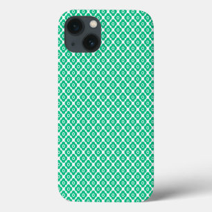 Green and white simple floral pattern retro iPhone 13 case