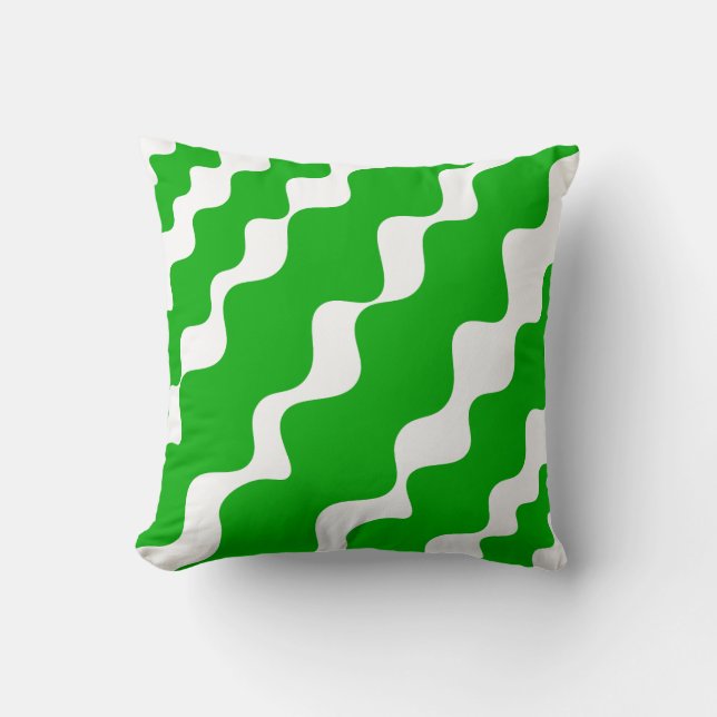 Green and white slanting waves pattern  cushion (Front)
