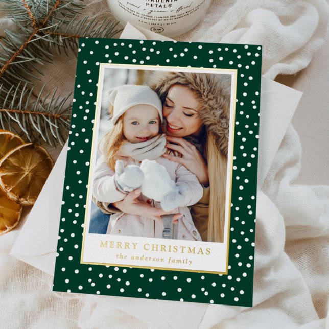 Green and White Snowballs 2 Photo Foil Holiday Card (Creator Uploaded)