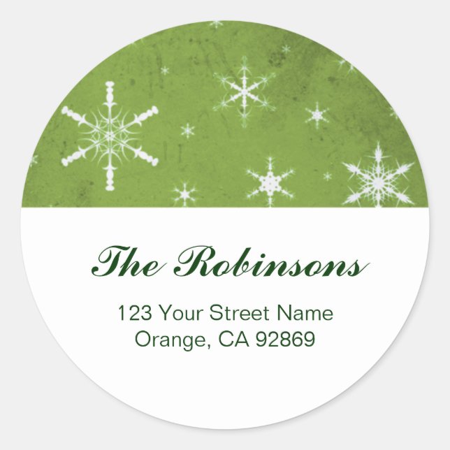 Green and White Snowflake Christmas Address Labels (Front)