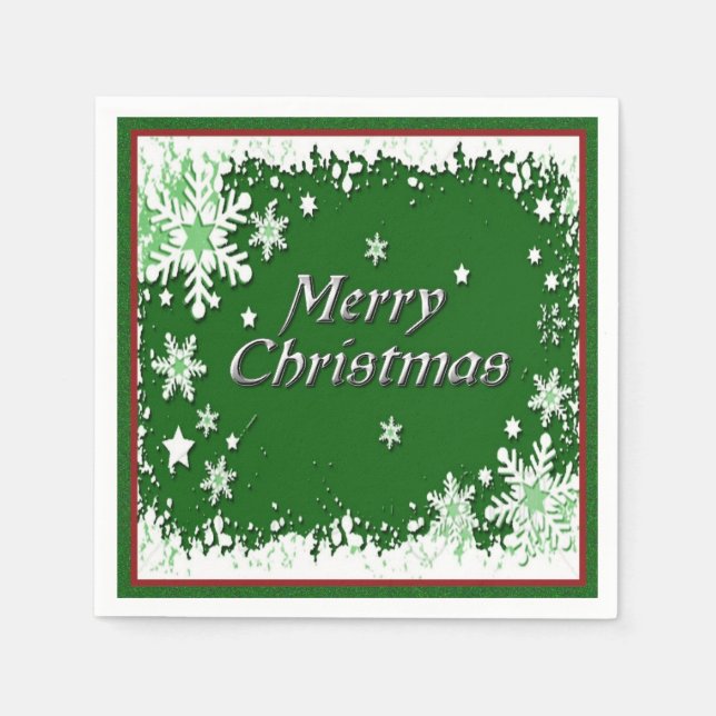 Green and White Snowflake Christmas Napkins (Front)