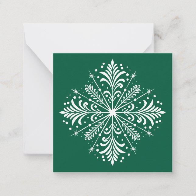 Green and white Snowflake Mini Christmas Card (Front)