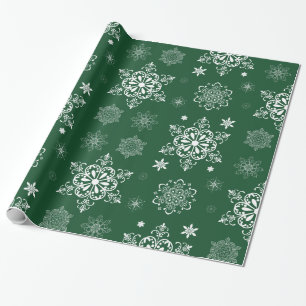 Green and White Snowflake pattern Wrapping Paper