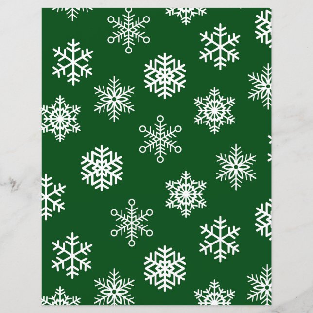 Green and White Snowflake Scrapbook Paper (Front)