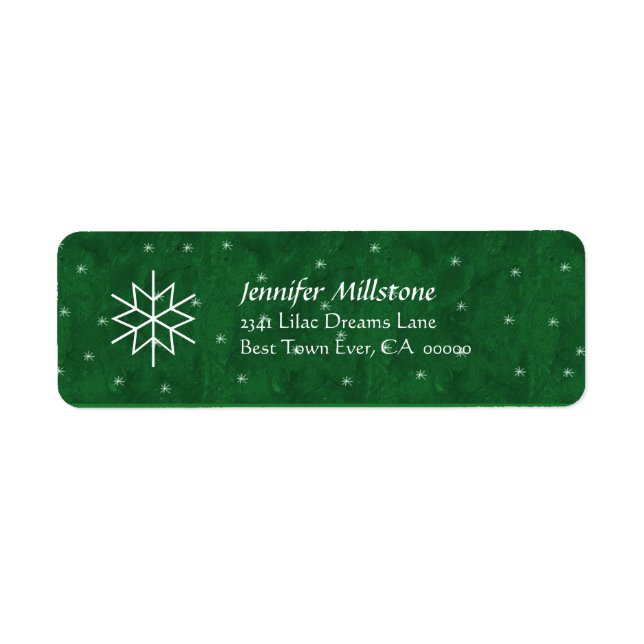 Green and White Snowflakes Address Label (Front)