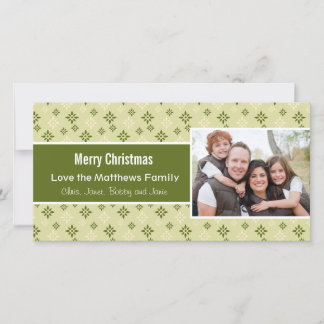 Green and White Snowflakes Holiday Christmas Card