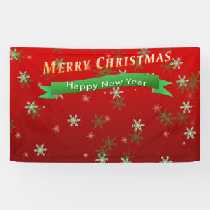 Green and White SnowFlakes on Red Ground Banner