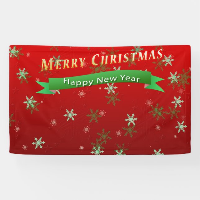 Green and White SnowFlakes on Red Ground Banner (Horizontal)