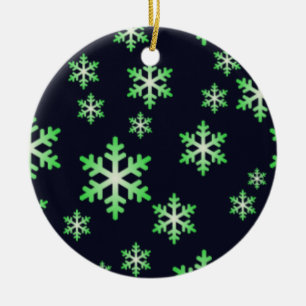 Green and White Snowflakes w/Blue Background Ceramic Tree Decoration